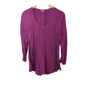 Tianello Purple Black Pullover Top Stretch Comfort Womens XL Textured Artsy Boho